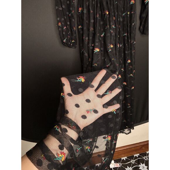 Torrid Women’s Black Whimsygoth Fairy Grunge Maxi Sheer Mesh Polka Dot Dress - Picture 3 of 8